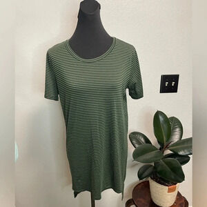 Windsor Green and Black Striped Short Sleeve Shirt dress SMALL